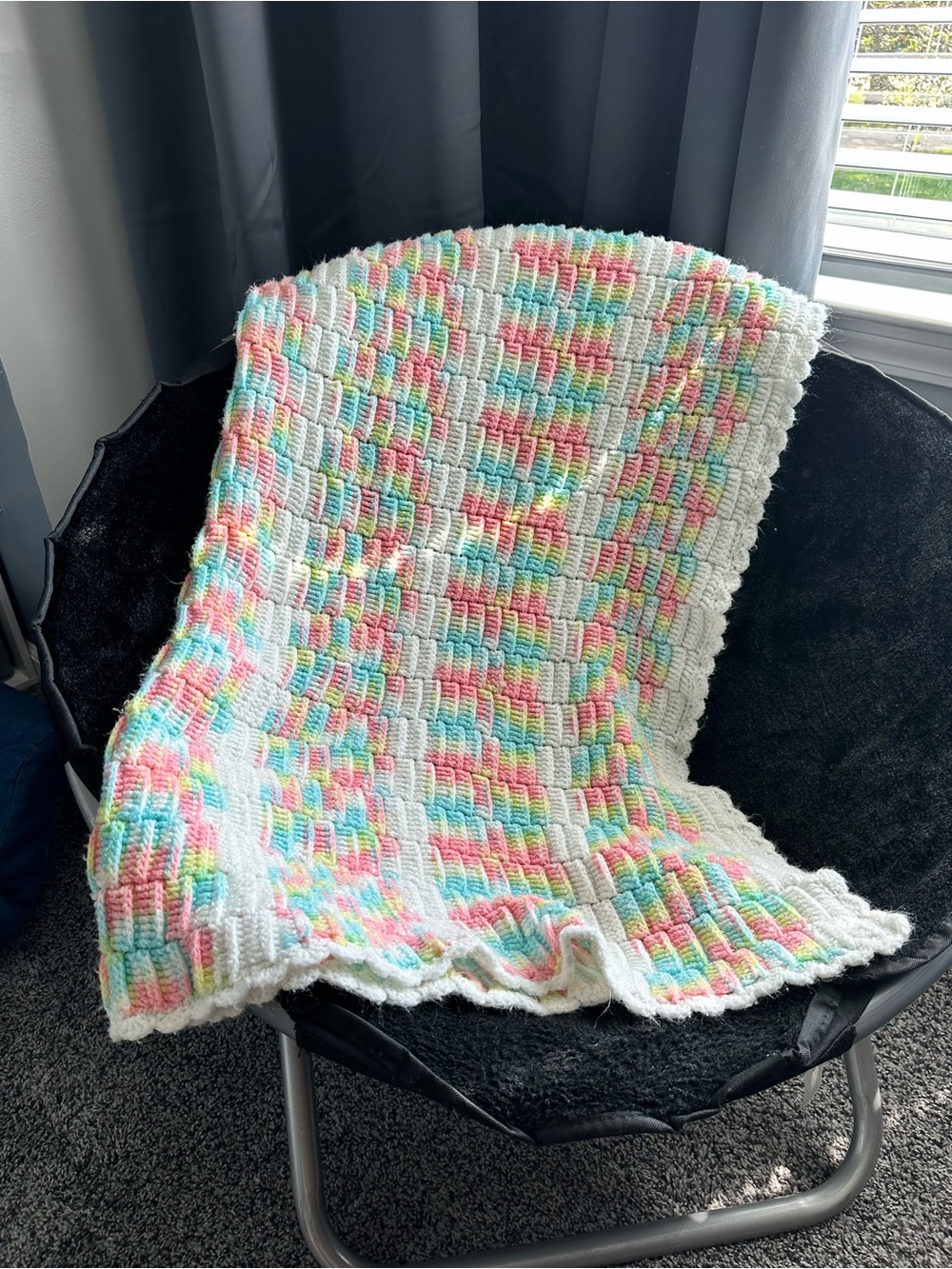 Handmade Pastel Multicolor Crochet Throw Blanket - White Base